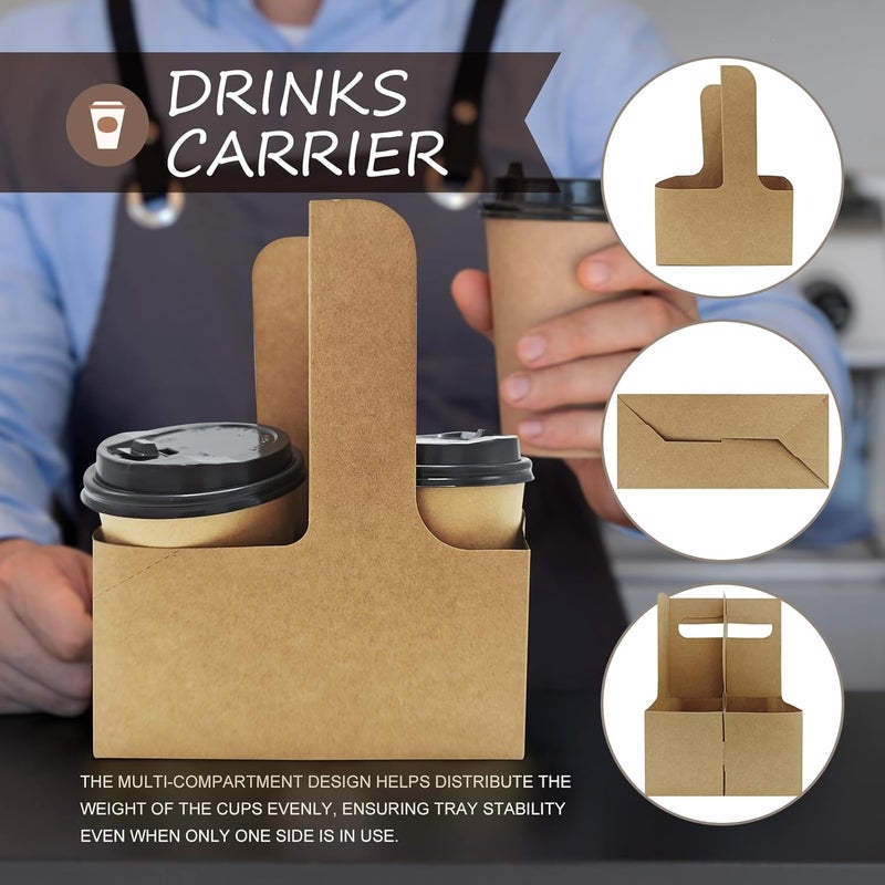 MIQQFUT 25pcs Cardboard Cup Holders 2 or 4 Cups Drink Carrier with Handle Carriers to Go Cup Holder for Hot Or Cold Drinks Coffee Carrier Food Delivery Disposable Foldable - Image 5